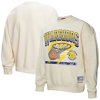 Women's Mitchell & Ness Cream Golden State Warriors Brush Bucket Pullover Sweatshirt