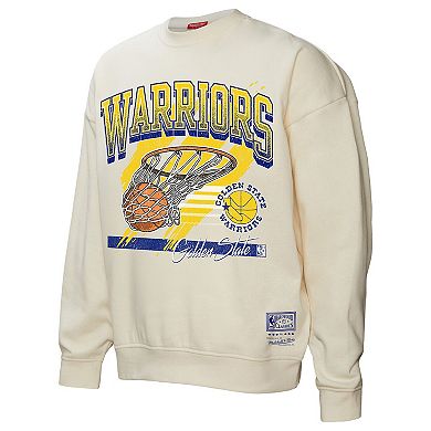 Women's Mitchell & Ness Cream Golden State Warriors Brush Bucket Pullover Sweatshirt
