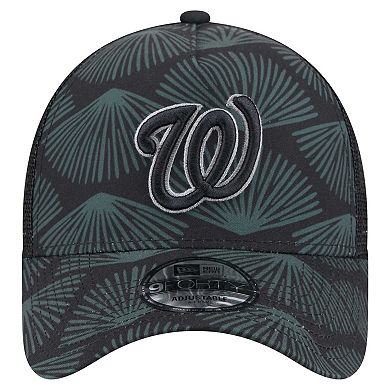 Men's New Era Black Washington Nationals 9FORTY A-Frame Trucker Adjustable Hat