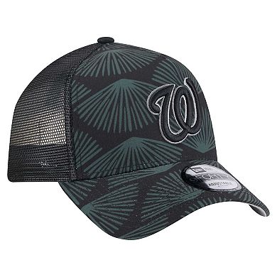 Men's New Era Black Washington Nationals 9FORTY A-Frame Trucker Adjustable Hat