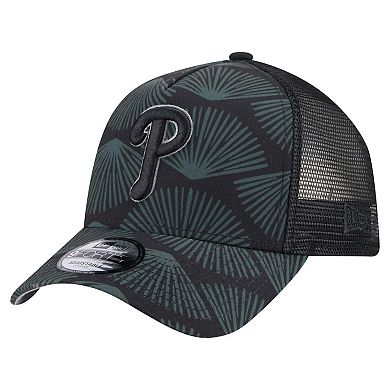 Men's New Era Black Philadelphia Phillies 9FORTY A-Frame Trucker Adjustable Hat