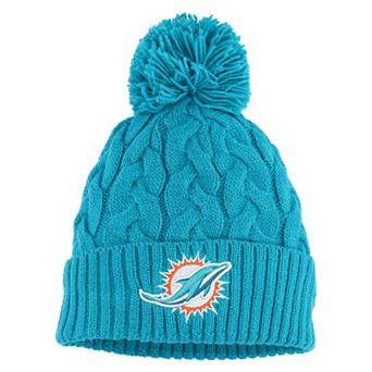 Girls Youth New Era Aqua Miami Dolphins Cabled Cuffed Knit Hat with Pom