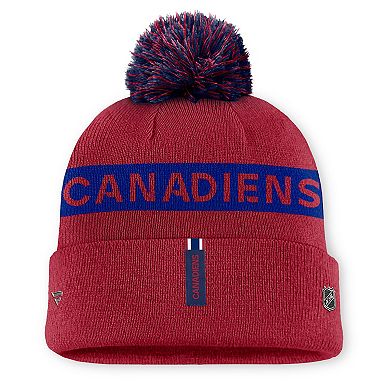 Women's Fanatics Red/Navy Montreal Canadiens Authentic Pro Rink Cuffed Knit Hat with Pom