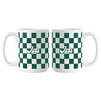 New York Jets 2-Pack 15oz. Checkered Wordmark Mug Set