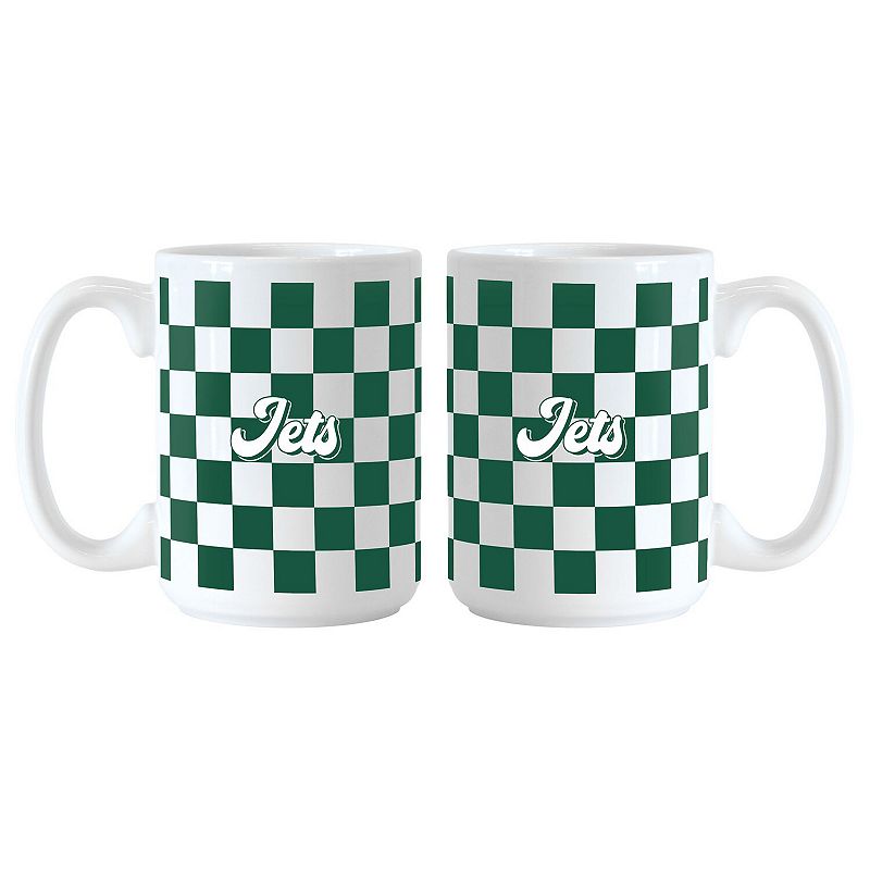 New York Jets 2-Pack 15oz. Checkered Wordmark Mug Set, Team