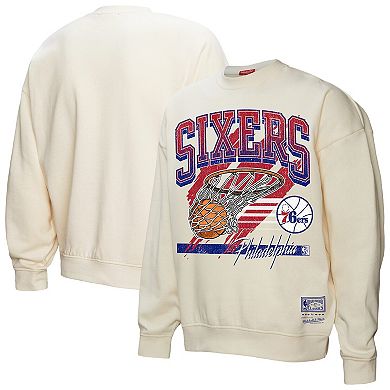 Women's Mitchell & Ness Cream Philadelphia 76ers Brush Bucket Pullover Sweatshirt