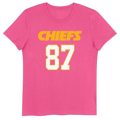 Girls Youth Travis Kelce Pink Kansas City Chiefs Player Name & Number T ...