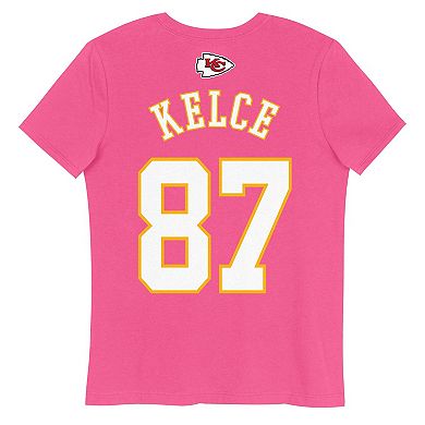 Girls Youth Travis Kelce Pink Kansas City Chiefs Player Name & Number T ...