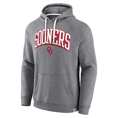 Men's Fanatics Heather Gray Oklahoma Sooners True Classics On Deck Raglan Fleece Pullover Hoodie