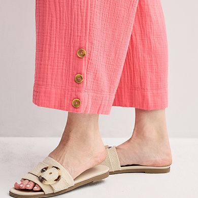 Women's Croft & Barrow® Button Hem Pull-On Linen Cropped Pants