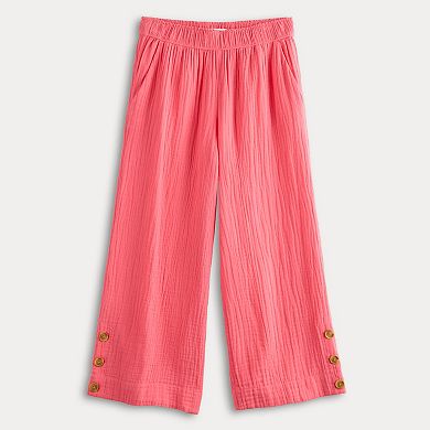 Women's Croft & Barrow® Button Hem Pull-On Linen Cropped Pants
