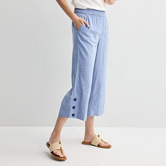 Women's Croft & Barrow® Button Hem Pull-On Linen Cropped Pants