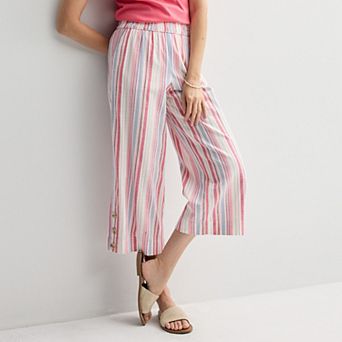 Women's Croft & Barrow® Button Hem Pull-On Linen Cropped Pants