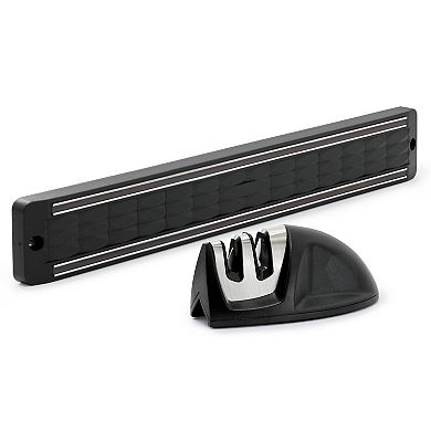 Bridgewall 7 Piece Magnetic Wall Mounted Stainless Steel Cutlery Set in Black with Knife Sharpener