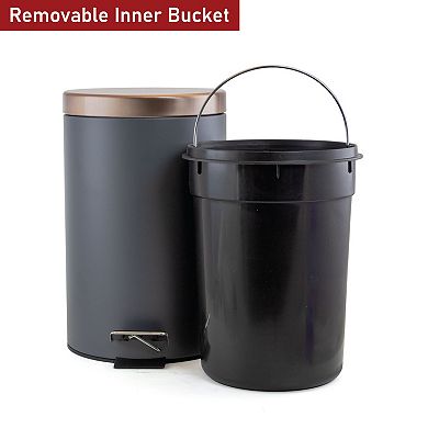 Elama 3 Gallon Stylish Grey and Copper Soft Pedal Office, Kitchen and Bathroom Trash Bin