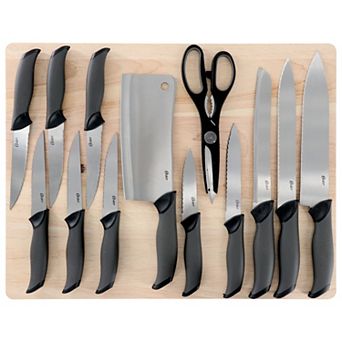 Lindbergh 14 pc Stainless Steel Cutlery Knife Set in Black with Cutting Board