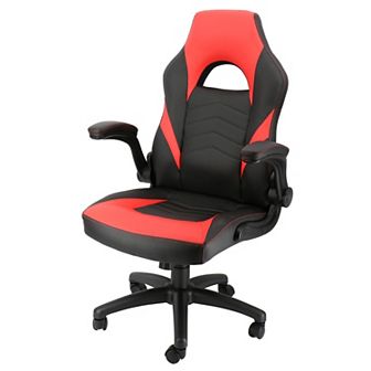 Elama High Back Adjustable Faux Leather Office Chair in Black and Red