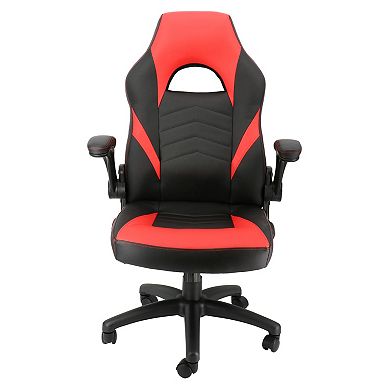 Elama High Back Adjustable Faux Leather Office Chair in Black and Red