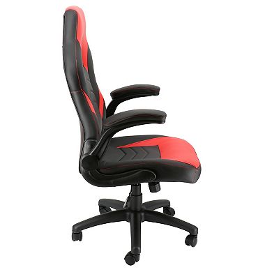 Elama High Back Adjustable Faux Leather Office Chair in Black and Red
