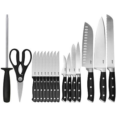 Ginley 18 Piece Stainless Steel Cutlery Set in Black with Pinewood Block