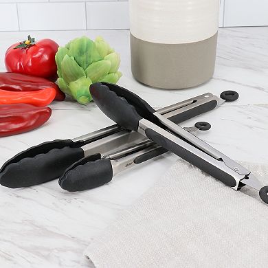 Baldwyn 3 Piece Stainless Steel Kitchen Tongs Set in Black