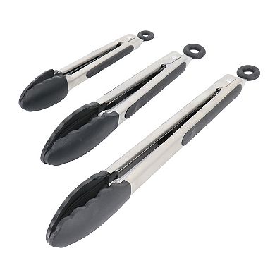 Baldwyn 3 Piece Stainless Steel Kitchen Tongs Set in Black