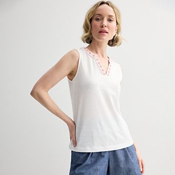 Women's Croft & Barrow® Embroidered Edge Tank Top