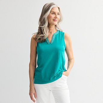 Women's Croft & Barrow® Embroidered Edge Tank Top
