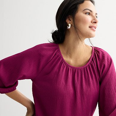 Petite Croft & Barrow® Shirred Neckline Textured Top