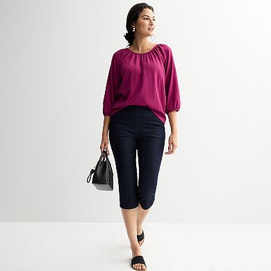 Petite Croft & Barrow® Shirred Neckline Textured Top