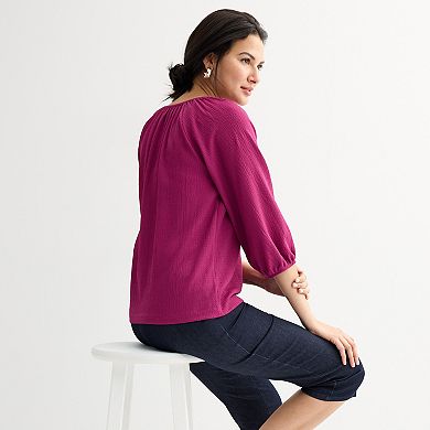 Petite Croft & Barrow® Shirred Neckline Textured Top
