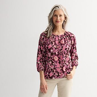 Petite Croft & Barrow® Shirred Neckline Textured Top