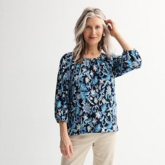Petite Croft & Barrow® Shirred Neckline Textured Top