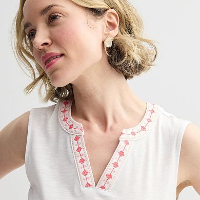 Petite Croft & Barrow® Embroidered Edge Tank Top