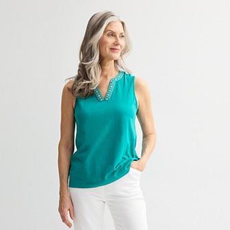 Petite Croft & Barrow® Embroidered Edge Tank Top