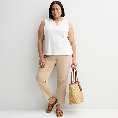 Plus Size Croft & Barrow® Embroidered Edge Tank Top