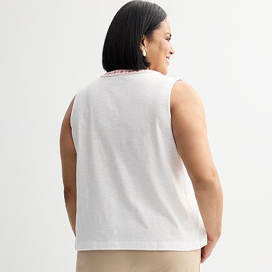 Plus Size Croft & Barrow® Embroidered Edge Tank Top
