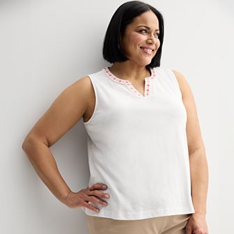 Plus Size Croft & Barrow® Embroidered Edge Tank Top