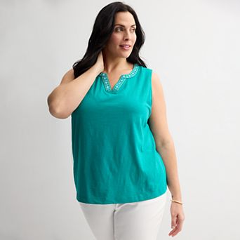 Plus Size Croft & Barrow® Embroidered Edge Tank Top