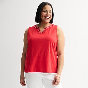 Plus Size Croft & Barrow® Embroidered Edge Tank Top