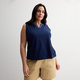 Plus Size Croft & Barrow® Embroidered Edge Tank Top