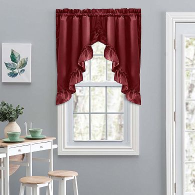 Stacey 1.5" Rod Pocket Solid Color Window Ruffled Swag 60"x38" Merlot