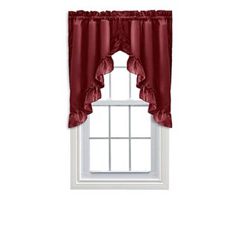 Stacey 1.5" Rod Pocket Solid Color Window Ruffled Swag 60"x38" Merlot