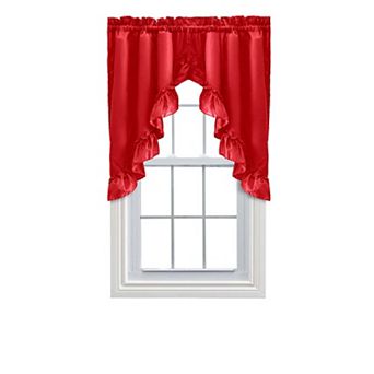 Stacey 1.5" Rod Pocket Solid Color Window Ruffled Swag 60"x38" Merlot