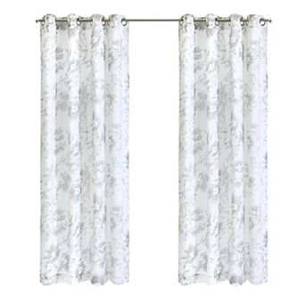 Kyoto Floral Print Soothing Tones Light Filtering Grommet Curtain Panel For Bedroom