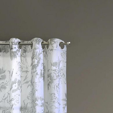 Kyoto Floral Print Soothing Tones Light Filtering Grommet Curtain Panel For Bedroom