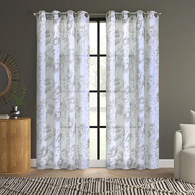 Kyoto Floral Print Soothing Tones Light Filtering Grommet Curtain Panel For Bedroom