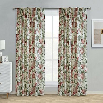 Jacobean Garden Jacobean Print Design Light Filtering Dual Header Curtain Panel For Livingroom