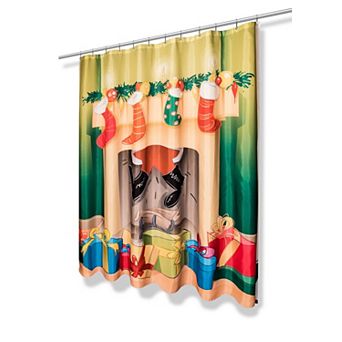 Festive Fireplace Christmas Fabric Shower Curtain