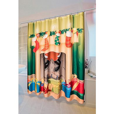 Festive Fireplace Christmas Fabric Shower Curtain
